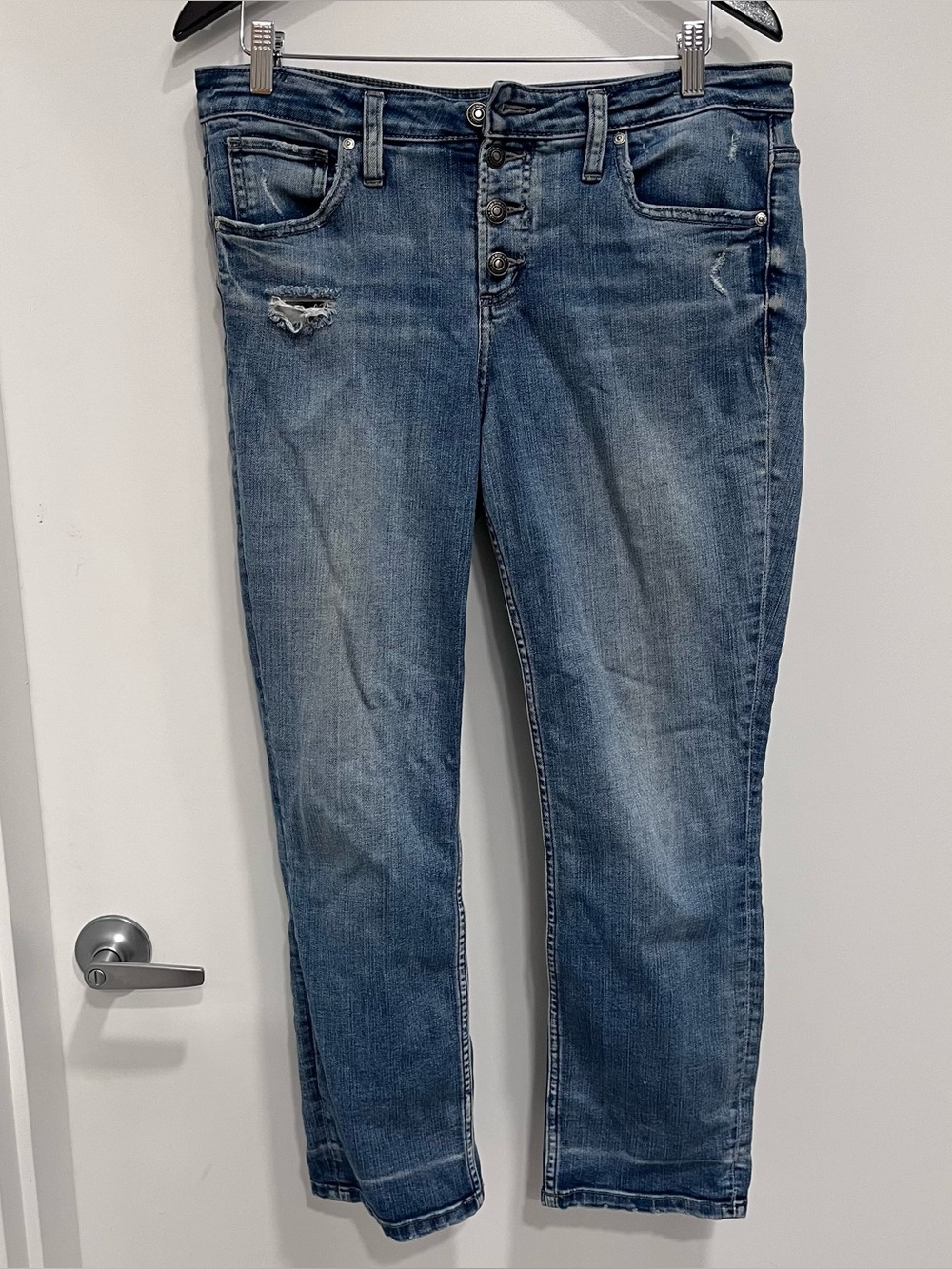 Silver Jeans Beau Slim Straight Blue‎ Denim Distressed Women's Button-Fly 31x28
